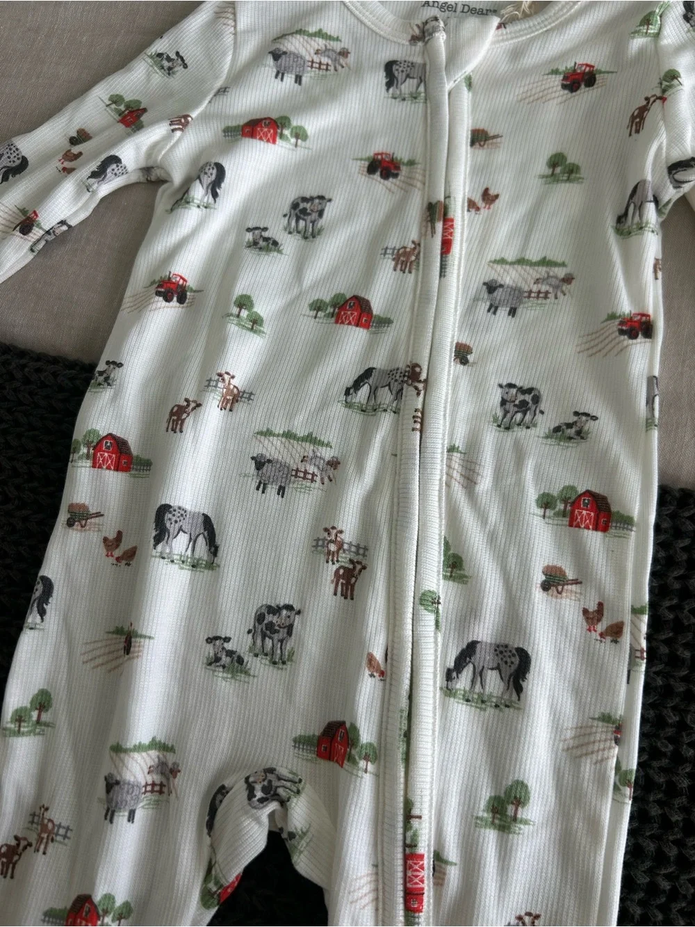 NWT Angel Dear farm print ribbed footie pajamas
